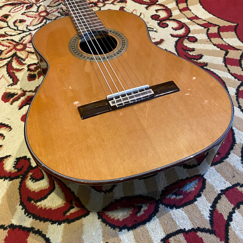 Acoustic guitar on a patterned rug