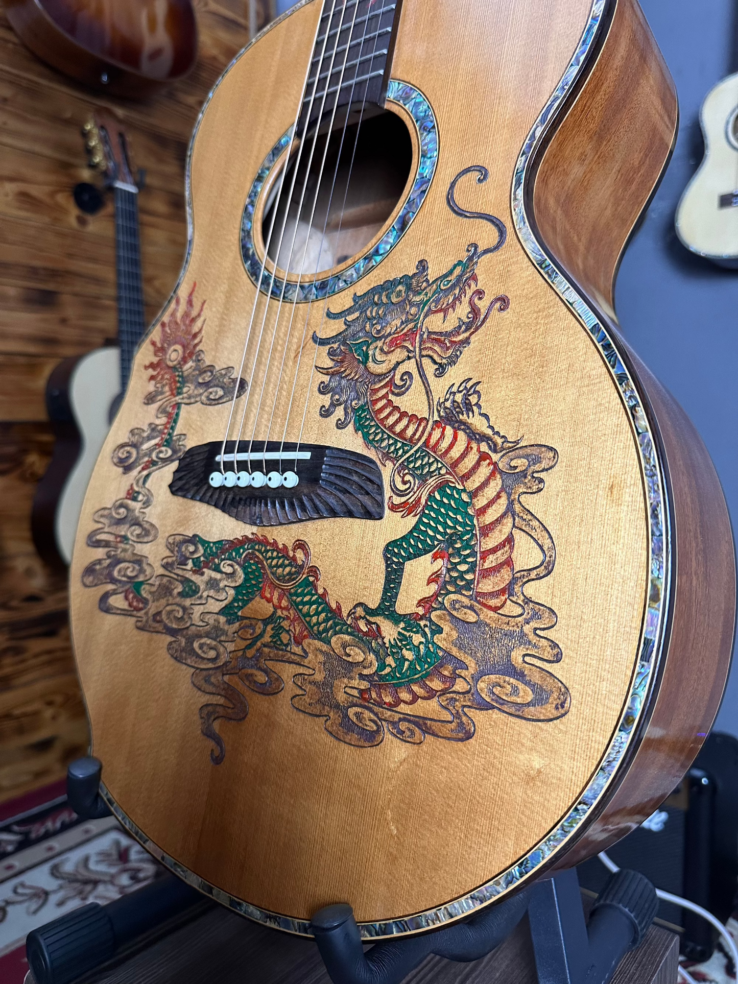The front body of the Blueberry Dragon guitar