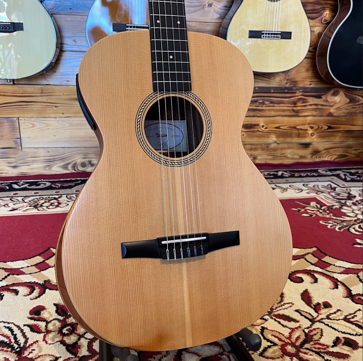 Front body of a Taylor Academy 12e Nylon acoustic guitar