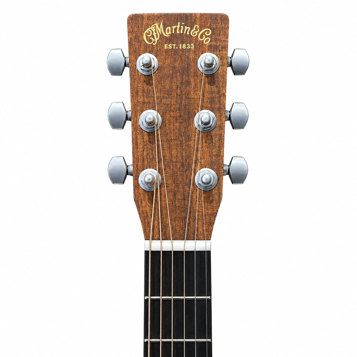 Martin DX1E Koa Dreadnought Acoustic-Electric Guitar, headstock with Martin logo and chrome tuners