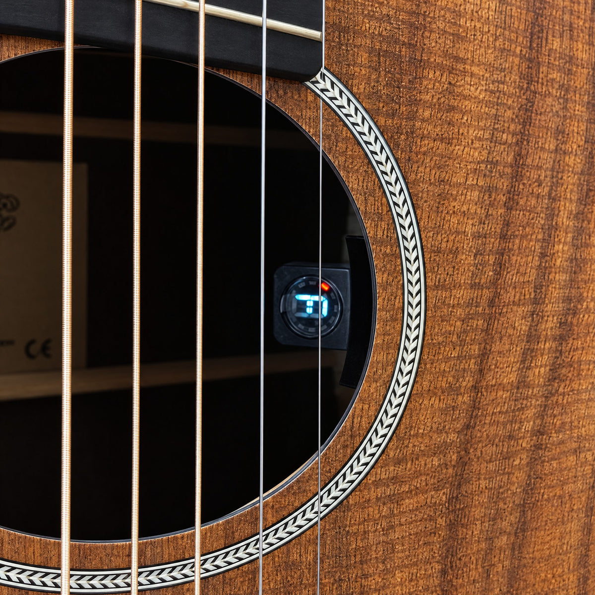 Martin DX1E Koa Dreadnought Acoustic-Electric Guitar, built-in Martin E-1 tuner display inside the soundhole
