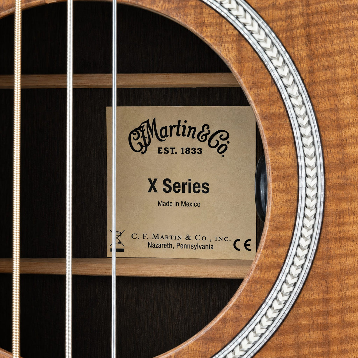 Martin DX1E Koa Dreadnought Acoustic-Electric Guitar, Martin X Series label inside the soundhole